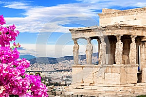 Porch of the Caryatids at Erechtheion temple, Acropolis of Athens, Greece