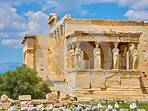 Porch of the Caryatids, Erechtheion temple. Athenian Acropolis. Athens, Greece.