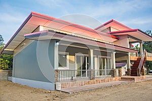 Porch on front view of bungalow new family house