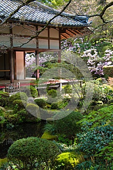 The porch and the Japanese garden. Kyoto Japan