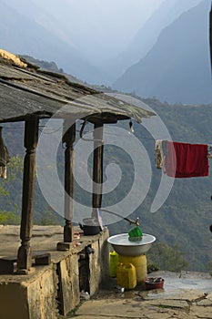 Porch and mountains.Trekking to Annapurna Base Camp