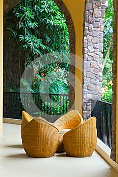 Porch with rattan chairs