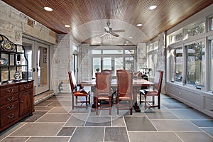 Porch with stone walls and slate floors photo