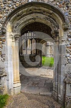 Porch at Thaxted Parish Church in Essex, UK