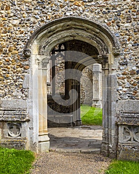 Porch at Thaxted Parish Church in Essex, UK