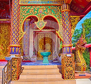 The porch of Viharn of Wat Khuan Khama temple, Chiang Mai, Thailand