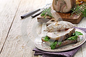 Porchetta panini, italian roast pork sandwich