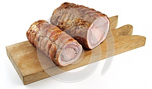 Porchetta smoked Roast pork on cutting board