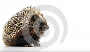 Porcupine animal sitting pose on isolated white background