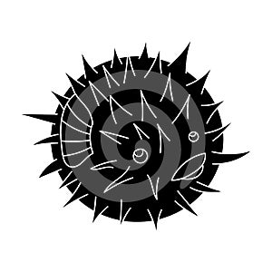 Porcupine fish icon in black style isolated on white background. Sea animals symbol stock vector illustration.