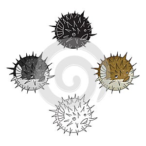 Porcupine fish icon in cartoon,black style isolated on white background. Sea animals symbol stock vector illustration.