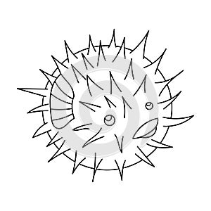 Porcupine fish icon in outline style isolated on white background. Sea animals symbol stock vector illustration.