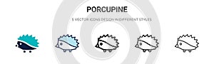 Porcupine icon in filled, thin line, outline and stroke style. Vector illustration of two colored and black porcupine vector icons