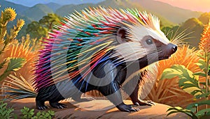 Porcupine large rodent brilliant colors quills