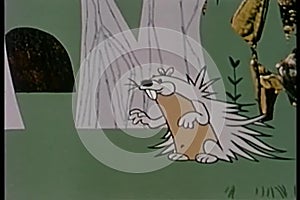 Porcupine pointing to something in forest