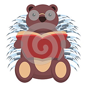 Porcupine read book icon, cartoon style