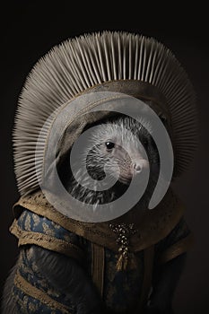 Porcupine wearing a historical costume
