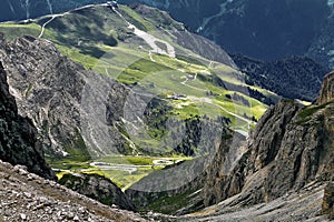 Pordoi pass from forcella of Piz BoÃÂ¨, Sellaronda Dolomite, Trentino photo