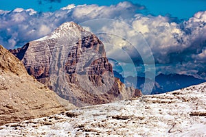 The Pordoi Pass is part of the Dolomity