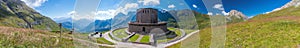 Pordoi Pass (Passo Pordoi) in the Dolomites in the italian Alps in Italy with German Burial site and war memorial