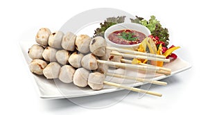 Pork Ball Grilled with bamboo sticks