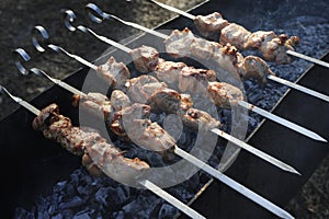 Pork barbeque on skewers