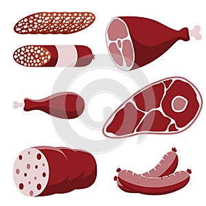 Pork, beef, chicken, sausages and salami sausages, grocery meat
