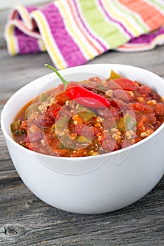 Pork chili con carne bowl