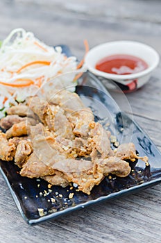 Pork chitterlings fried photo