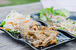 Pork chitterlings fried photo