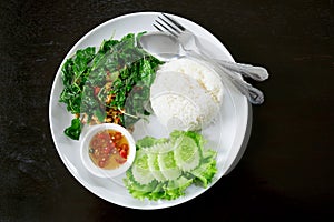 Pork chop with crispy basil dish, Yummy meal