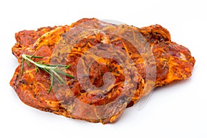 Pork chop, marinated. Isolated on the white background.