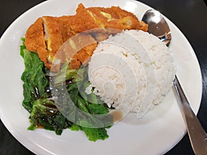 Pork chop rice often eaten by Chinese workers