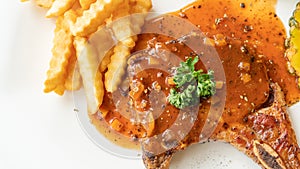 Pork Chop steak on a white plate