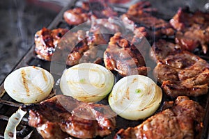 Pork chops on grill