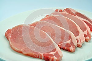 Pork chops with light blue background