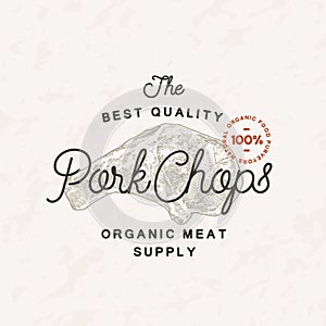 Pork Chops Vintage Vector Label Logo Template. Engraving Style Meat Illustration with Typography. Hand Drawn Retro