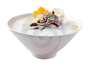 Pork congee with taro, carrot, spring onion photo