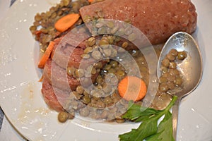 Pork cotechino and lentils christmas traditional italian dish