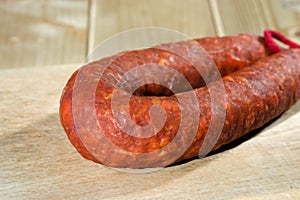 Pork cured smoked picante sausage Chorizo. Spanish cuisine