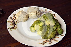 Pork cutlets with broccoli on the plate