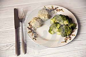 Pork cutlets with broccoli on the plate