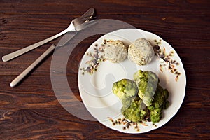 Pork cutlets with broccoli on the plate