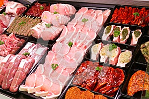 Pork Display in Butcher Shop photo