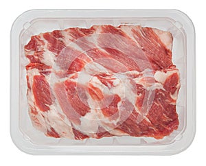 The pork edges in box isolated on white background.