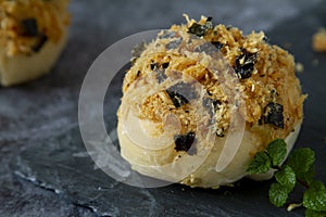 Pork Floss bread close up. Chinese classical bakery Pork Sung Buns