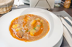 Pork gulas at a restaurant