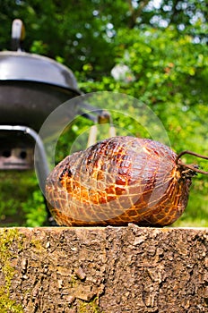 Pork ham baked on bbq