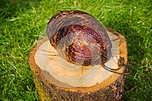 Pork ham baked on bbq