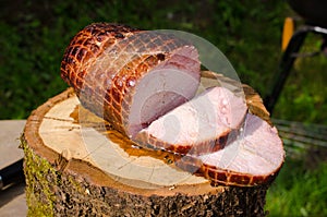Pork ham baked on bbq